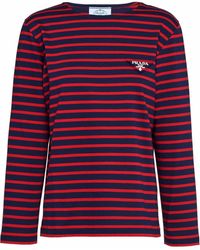 Prada - Triangle-logo Striped Long-sleeved T-shirt - Lyst