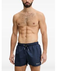 GANT - Logo-Print Drawstring Swim Shorts - Lyst