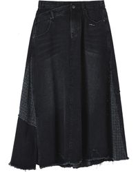 Musium Div. - Patchwork Frayed-hem Denim Midi Skirt - Lyst