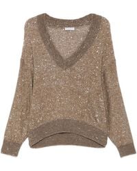 Brunello Cucinelli - Sequin V-Neck Sweater - Lyst