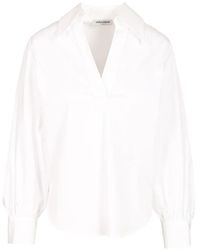 Al Duca d'Aosta - V-Neck Spread-Collar Cotton Blouse - Lyst