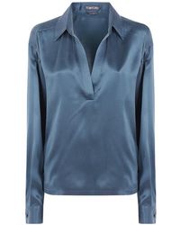 Tom Ford - Peach-Feel Silk Satin Polo With Tonal Tf Embroidered Logo - Lyst