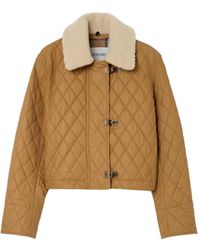 Burberry - Shearling-Collar Quilted Jacket - Lyst