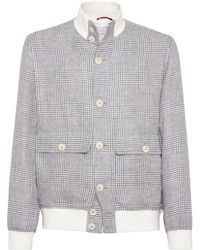 Brunello Cucinelli - Houndstooth Linen Blend Shirt Jacket - Lyst