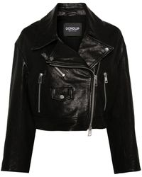 Dondup - Cropped Leather Biker Jacket - Lyst