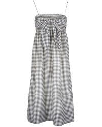 Vince - Gingham-Check Smocked Midi Dress - Lyst