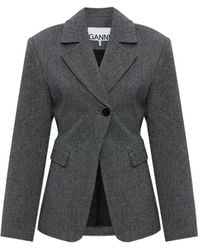 Ganni - Long-Sleeve Buttoned Blazer - Lyst