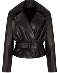 Giorgio Armani - Belted Leather Jacket - Lyst
