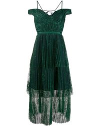 Self-Portrait Midikleid mit Spitzenrock - Grün