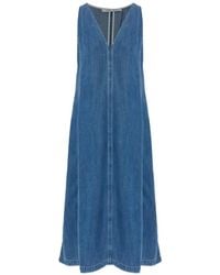 Samsøe & Samsøe - Abito Lungo Saskylar Denim Con Scollo A V - Lyst