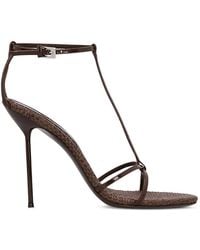 Paris Texas - Patent Leather And Raffia T-Strap Sandals - Lyst