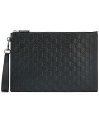 Gucci Pouch Aus Leder Mit Signatur-logo - Schwarz