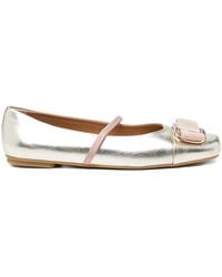 Ferragamo - Vara Metallic-Leather Ballet Flats - Lyst
