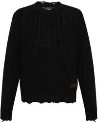 DSquared² - Textured Knit Sweater With Raw Hem And Distressed - Lyst