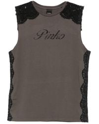 Pinko - Lace-Panelled Logo-Print Top - Lyst