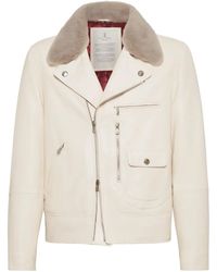Brunello Cucinelli - ファーカラー レザージャケット - Lyst