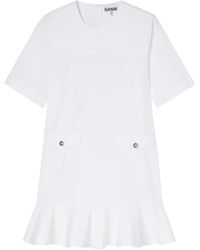 Ganni - Strech Cotton Mini Dress - Lyst