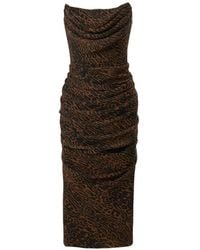 Carolina Herrera - Leopard-Print Draped Midi Dress - Lyst