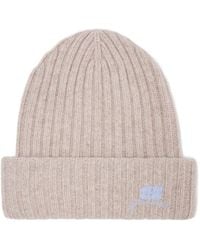 Ganni - Ribbed Logo-Detail Beanie Hat - Lyst