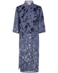 Pierre Louis Mascia - Floral-Devoré Mandarin-Collar Midi Dress - Lyst
