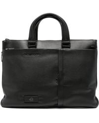Piquadro - Sac À Dos En Cuir Grainé À Plaque Logo - Lyst