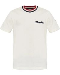 Moncler - Cotton T-Shirt With A Contrasting Ribbed Striped Collar And Logo - Lyst