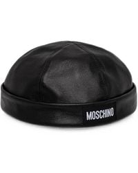Moschino - Logo-Patch Leather Beanie Hat - Lyst