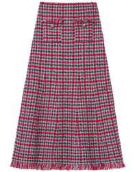 Self-Portrait - Check Frayed Knit Midi Skirt - Lyst