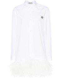 Miu Miu - Feather-trim Mini Shirt Dress - Lyst