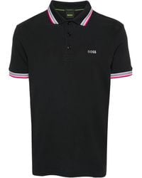 BOSS - Striped-trim Piqué Polo Shirt - Lyst