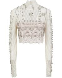 Costarellos - Crystal-Embellished Lace Blouse - Lyst