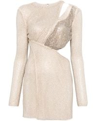 Self-Portrait - Champagne Rhinestone Lace Trim Mini Dress - Lyst