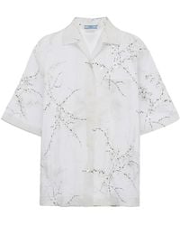 Prada - Doorzichtige Zijden Blouse Met Geborduurde Bloemen - Lyst