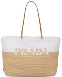 Prada raffia tote bag Cedar logo crochet yellow 37×36×3cm with