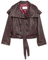 7 For All Mankind - Double-Breasted Belted Leather Jacket - Lyst