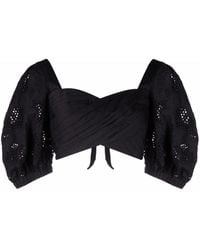 Self-Portrait - Lace Puff-Sleeves Crossover Cropped Top - Lyst