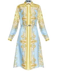 Versace - Midi-Jurk Met Medusa Gesp En Print - Lyst