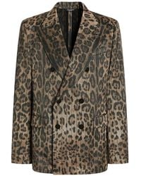 Dolce & Gabbana - Leopard- Jacquard Double-Breasted Jacket - Lyst