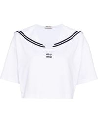 Miu Miu - T-shirt en coton à col marin - Lyst