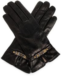 Moschino - Logo-Plaque Leather Gloves - Lyst