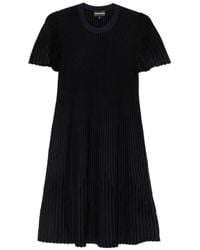 Emporio Armani - Robe Courte Nervurée À Manches Courtes - Lyst
