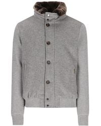 Moorer - Ribbed-Knit Sleeve Fur-Collar Jacket - Lyst