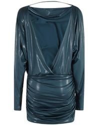 ANDAMANE - Robe Courte Drapée À Manches Longues - Lyst