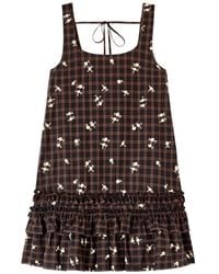 Ganni - Checked Ruffled Mini Dress - Lyst
