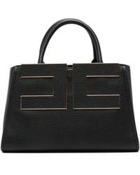 Elisabetta Franchi - Logo-Plaque Pebbled-Effect Tote Bag - Lyst