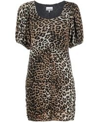 Ganni - Leopard-print Thigh-length Dress - Lyst