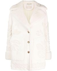 Ermanno Scervino - Floral-embroidered Leather Coat - Lyst