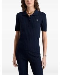 Sporty & Rich - Src Ribbed-Knit Logo-Embroidered Polo Shirt - Lyst