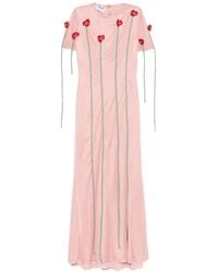Moschino - Floral Appliqué Midi Dress With Short Sleeves - Lyst