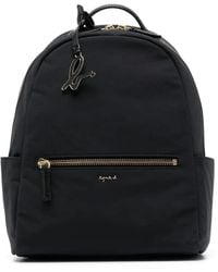 agnès b. - Logo-Plaque Leather-Trim Backpack - Lyst
